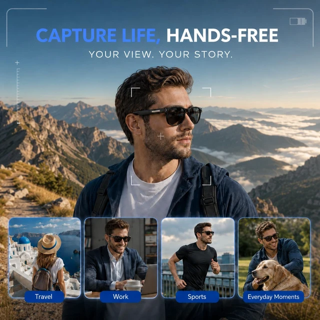 Alt view image 7 of 7 - AI Smart Glasses with Camera, 4K HD Recording, 32GB Storage Object Recognition, Open-Ear Speakers, Bluetooth Calling, Transparent Lenses, WiFi Transfer and Touch Controls
