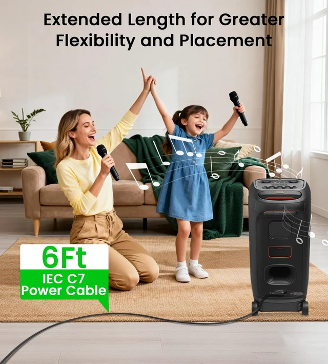 Alt view image 5 of 6 - Power Cord Compatible with JBL PartyBox Speaker 110/520/710/720/Club 120/On-the-Go Essential;Encore 2/Essential 2,Stage 320,Ultimate Speakers Replacement Power Cable for PartyLight Beam-6Ft