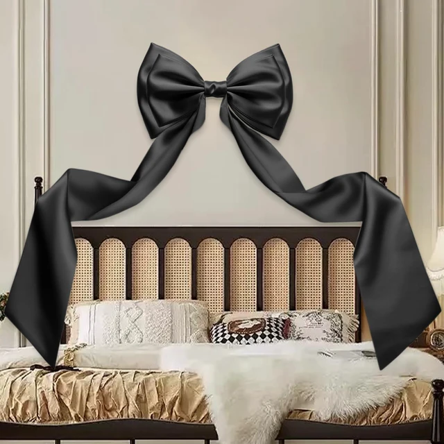 Main image of Big Black Bow for Backdrop, 83x20 Inches Giant Bow Decor with Back Ribbon Satin Fabric, Double Sturdy Bow Shape,Strap Design, for Birthday Party Room Wedding Baby Shower Decorations
