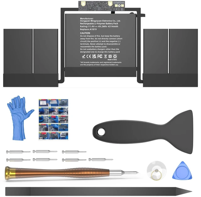 Main image of A1706 Battery Replacement, A1819 Battery for MacBook Pro 13 Inch Touch Bar (Late 2016 Mid 2017) EMC 3071 3163 11.41V 49.2Wh (A1706 A1819 Battery & Tool Set)