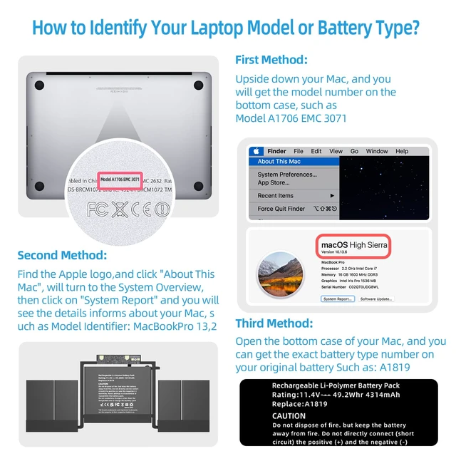 Alt view image 4 of 6 - A1706 Battery Replacement, A1819 Battery for MacBook Pro 13 Inch Touch Bar (Late 2016 Mid 2017) EMC 3071 3163 11.41V 49.2Wh (A1706 A1819 Battery & Tool Set)