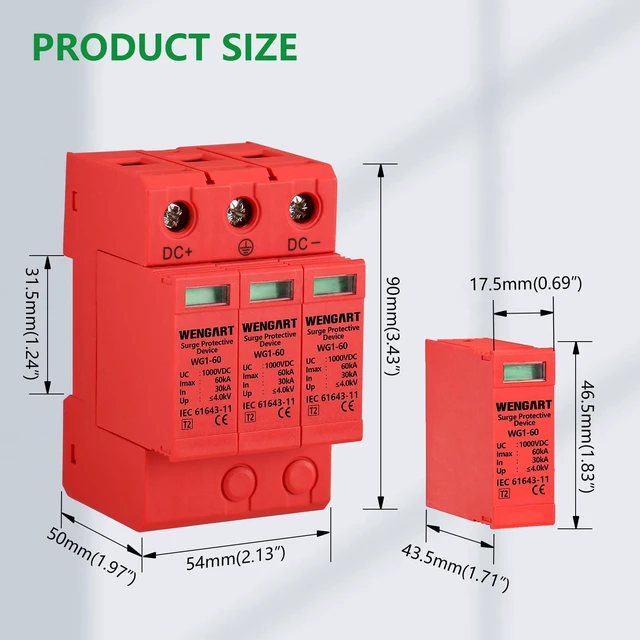 Alt view image 2 of 7 - 1000V DC Surge Protective Device, 3-Pole 30-60kA Lightning Arrester, 36mm DIN Rail Mount, High-Voltage SPD for Solar PV Systems, Inverters & Off-Grid Power Distribution