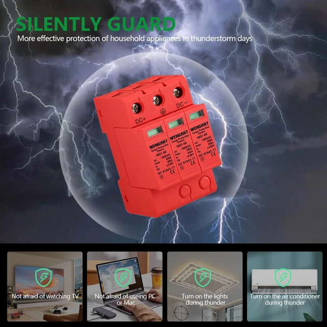Alt view image 3 of 7 - 1000V DC Surge Protective Device, 3-Pole 30-60kA Lightning Arrester, 36mm DIN Rail Mount, High-Voltage SPD for Solar PV Systems, Inverters & Off-Grid Power Distribution