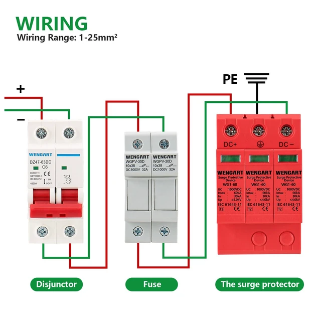 Alt view image 4 of 7 - 1000V DC Surge Protective Device, 3-Pole 30-60kA Lightning Arrester, 36mm DIN Rail Mount, High-Voltage SPD for Solar PV Systems, Inverters & Off-Grid Power Distribution