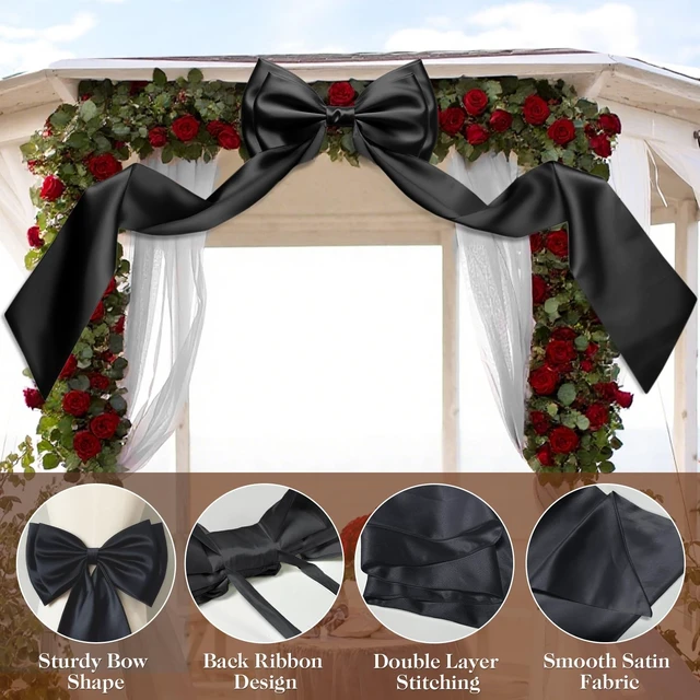 Alt view image 5 of 7 - Big Black Bow for Backdrop, 83x20 Inches Giant Bow Decor with Back Ribbon Satin Fabric, Double Sturdy Bow Shape,Strap Design, for Birthday Party Room Wedding Baby Shower Decorations