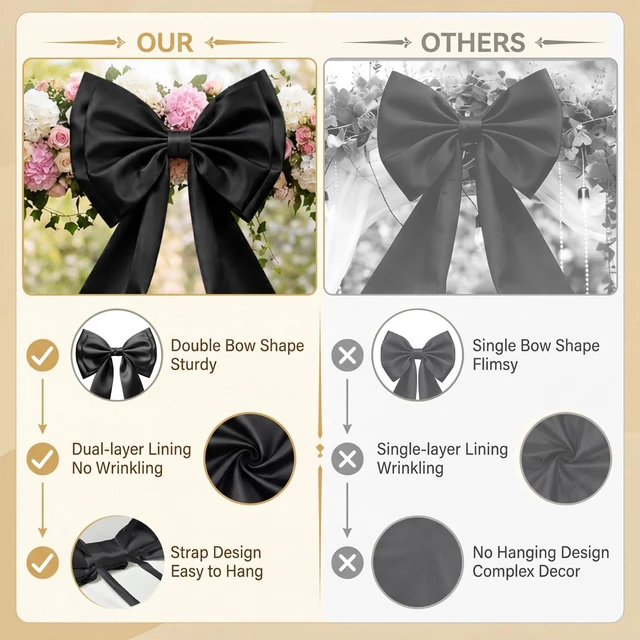 Alt view image 6 of 7 - Big Black Bow for Backdrop, 83x20 Inches Giant Bow Decor with Back Ribbon Satin Fabric, Double Sturdy Bow Shape,Strap Design, for Birthday Party Room Wedding Baby Shower Decorations
