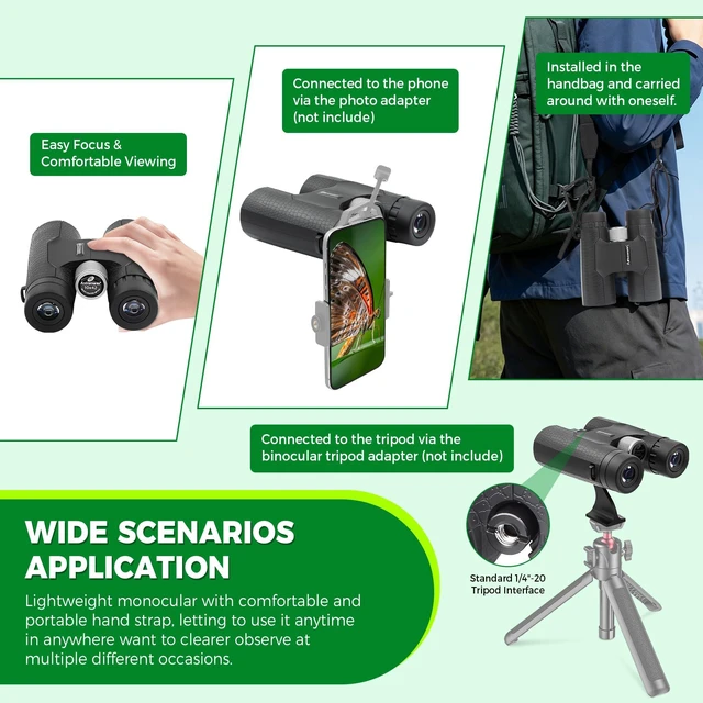 Alt view image 5 of 7 - 10x42 Compact Binoculars BK7 Prism as Gift for Bird Watching Waterproof Fogproof Shockproof for Camping Wildlife,Adjustable Eye Cups,Lightweight Portable Bag Included,Ourdoor Accessories