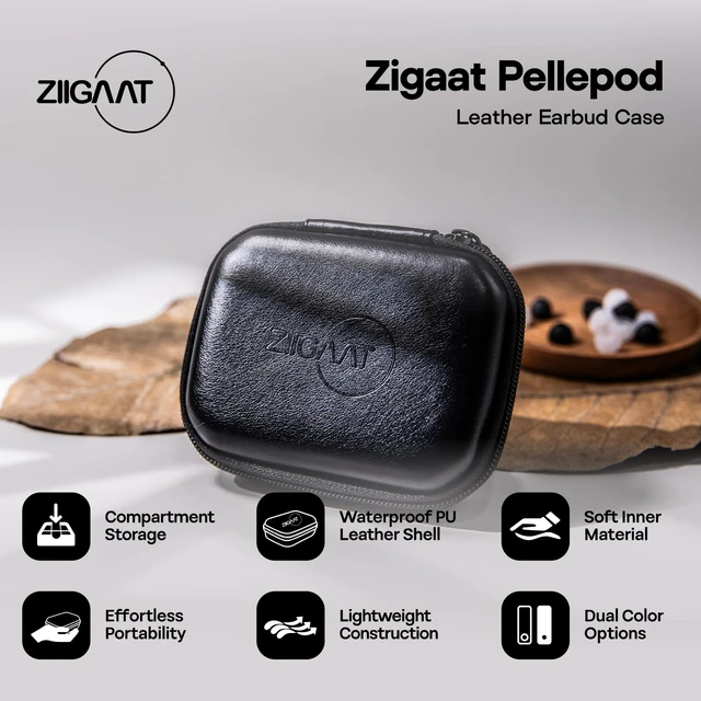 Alt view image 2 of 7 - ZiiGaat PELLEPOD Leather Earbud Case, Waterproof IEM Storage Box Hard Carrying Bag, Protective Storage Box, Fit for In Ear Monitor Earphone ZS10 Pro EM6L EW300 SuperMix 4 Rumba, Black