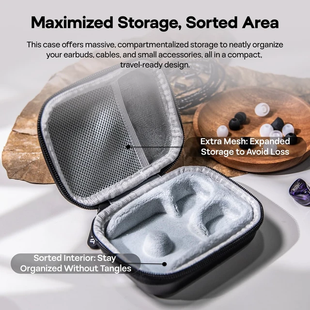Alt view image 3 of 7 - ZiiGaat PELLEPOD Leather Earbud Case, Waterproof IEM Storage Box Hard Carrying Bag, Protective Storage Box, Fit for In Ear Monitor Earphone ZS10 Pro EM6L EW300 SuperMix 4 Rumba, Black