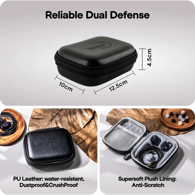 Alt view image 4 of 7 - ZiiGaat PELLEPOD Leather Earbud Case, Waterproof IEM Storage Box Hard Carrying Bag, Protective Storage Box, Fit for In Ear Monitor Earphone ZS10 Pro EM6L EW300 SuperMix 4 Rumba, Black