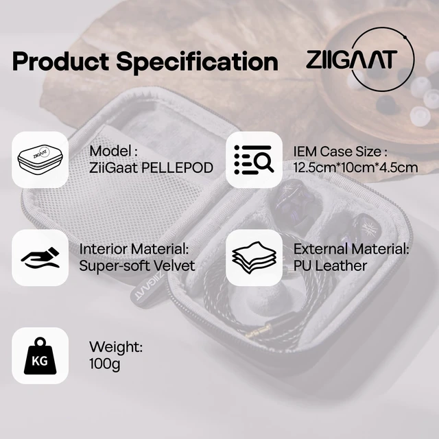 Alt view image 6 of 7 - ZiiGaat PELLEPOD Leather Earbud Case, Waterproof IEM Storage Box Hard Carrying Bag, Protective Storage Box, Fit for In Ear Monitor Earphone ZS10 Pro EM6L EW300 SuperMix 4 Rumba, Black