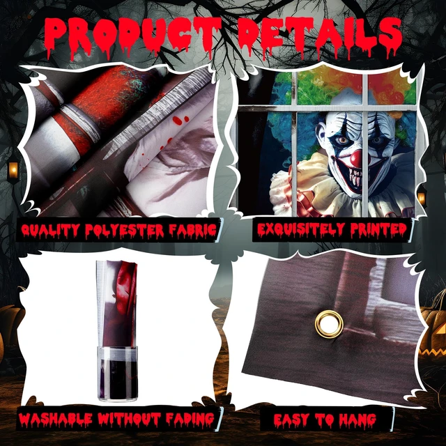 Alt view image 3 of 7 - 4 Pcs Scary Halloween Clown Curtain Window Silhouette Decoration 31"x47" Spooky Windows Silhouette, Horror Cling Door Cover, Clown Killer Poster Screen, Indoor Outdoor Halloween Party Decor