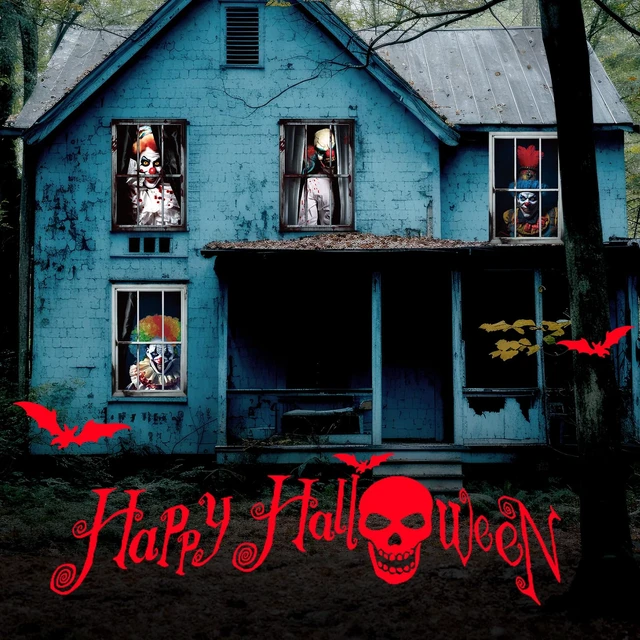 Alt view image 4 of 7 - 4 Pcs Scary Halloween Clown Curtain Window Silhouette Decoration 31"x47" Spooky Windows Silhouette, Horror Cling Door Cover, Clown Killer Poster Screen, Indoor Outdoor Halloween Party Decor
