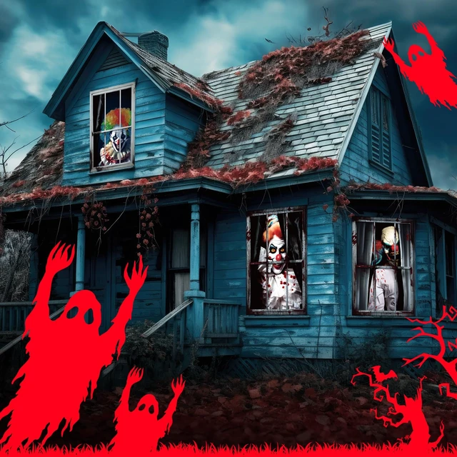 Alt view image 6 of 7 - 4 Pcs Scary Halloween Clown Curtain Window Silhouette Decoration 31"x47" Spooky Windows Silhouette, Horror Cling Door Cover, Clown Killer Poster Screen, Indoor Outdoor Halloween Party Decor