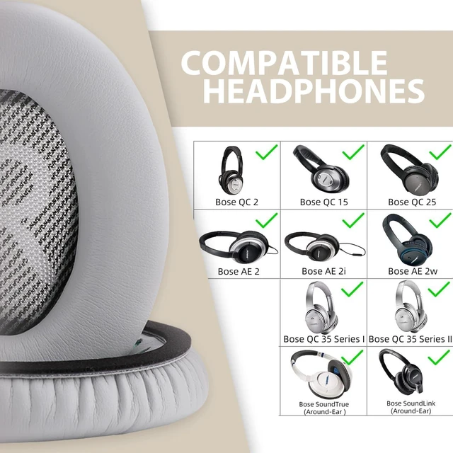 Alt view image 4 of 7 - Replacement Ear Pads for Bose QC15, QC25, QC35 and AE2 EarPads Cushions for Bose Quietcomfort 35/ Quiet Comfort 25/ QC2/ SoundTrue and SoundLink, Soft Protein Leather, Memory Foam