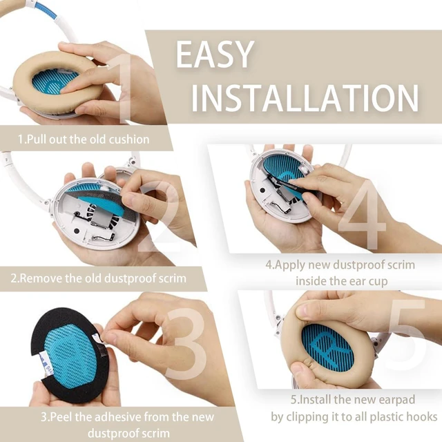 Alt view image 5 of 7 - Replacement Ear Pads for Bose QC15, QC25, QC35 and AE2 EarPads Cushions for Bose Quietcomfort 35/ Quiet Comfort 25/ QC2/ SoundTrue and SoundLink, Soft Protein Leather, Memory Foam
