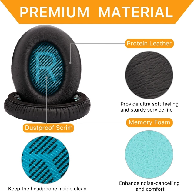 Alt view image 3 of 7 - Replacement Ear Pads for Bose QC15, QC25, QC35 and AE2 EarPads Cushions for Bose Quietcomfort 35/ Quiet Comfort 25/ QC2/ SoundTrue and SoundLink, Soft Protein Leather, Memory Foam
