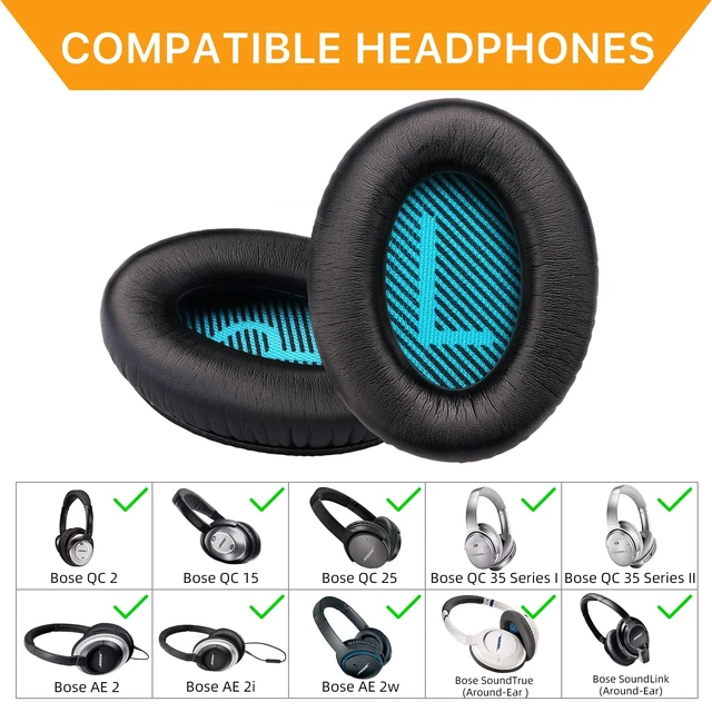 Alt view image 5 of 7 - Replacement Ear Pads for Bose QC15, QC25, QC35 and AE2 EarPads Cushions for Bose Quietcomfort 35/ Quiet Comfort 25/ QC2/ SoundTrue and SoundLink, Soft Protein Leather, Memory Foam