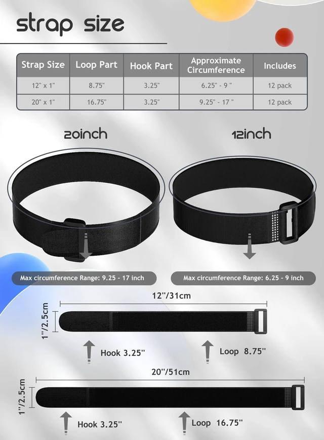 Alt view image 3 of 7 - 24 Pack Reusable Fastening Cable Straps Adjustable Cable Ties Set (12"-20") MultiPurpose Hook and Loop Cord Ties Securing Straps Cable Management Cord Organizer Nylon Cinch Straps Organized Cords Tidy