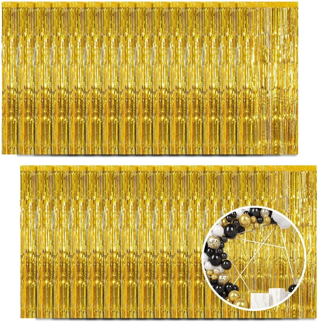 Main image of 30 Pack Gold Foil Fringe Curtain Backdrop, 3.3x8.2 Feet Metallic Tinsel Streamer Curtains Photo Booth Props for Birthday/Wedding/Graduation/Baby Shower/Christmas/New Year/Disco Party Decorations