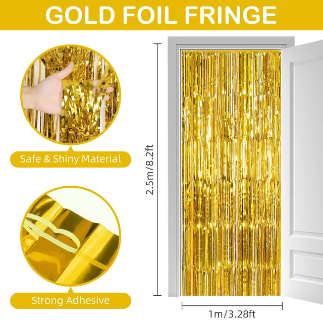 Alt view image 3 of 7 - 30 Pack Gold Foil Fringe Curtain Backdrop, 3.3x8.2 Feet Metallic Tinsel Streamer Curtains Photo Booth Props for Birthday/Wedding/Graduation/Baby Shower/Christmas/New Year/Disco Party Decorations