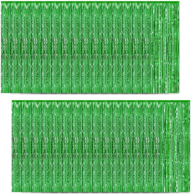 Main image of 30 Pack Green Foil Fringe Curtain Backdrop, 3.3x8.2 Feet Metallic Tinsel Streamer Curtains Photo Booth Props for Birthday/Wedding/Bachelorette/Baby Shower/Christmas/New Year/Disco Party Decorations