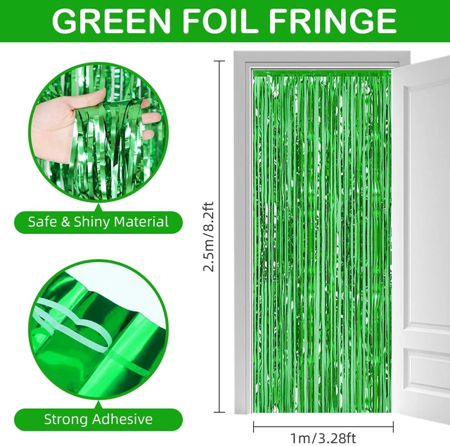 Alt view image 3 of 7 - 30 Pack Green Foil Fringe Curtain Backdrop, 3.3x8.2 Feet Metallic Tinsel Streamer Curtains Photo Booth Props for Birthday/Wedding/Bachelorette/Baby Shower/Christmas/New Year/Disco Party Decorations