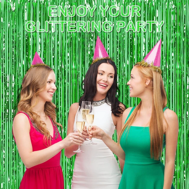 Alt view image 5 of 7 - 30 Pack Green Foil Fringe Curtain Backdrop, 3.3x8.2 Feet Metallic Tinsel Streamer Curtains Photo Booth Props for Birthday/Wedding/Bachelorette/Baby Shower/Christmas/New Year/Disco Party Decorations