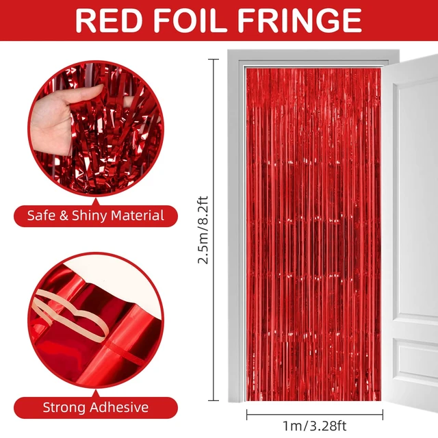 Alt view image 3 of 7 - 30 Pack Red Foil Fringe Curtain Backdrop, 3.3x8.2 Feet Metallic Tinsel Streamer Curtains Photo Booth Props for Wedding/Anniversary/Bridal Shower/Christmas/New Year/Valentine's Day Party Decorations