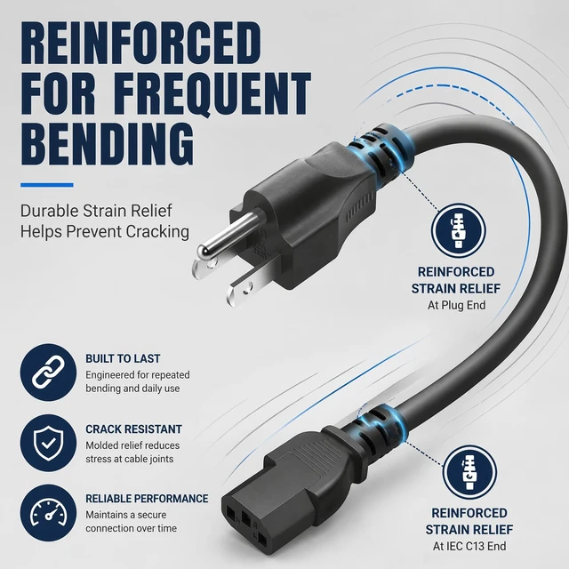 Alt view image 6 of 7 - 18AWG UL Listed 6ft Pure Copper to IEC C13 3 Prong Grounded AC Power Cord UL Listed 18AWG Pure-Copper NEMA 5-15P to IEC C13 3-Prong Grounded AC Power Cord for PC Monitor Printer Game Console