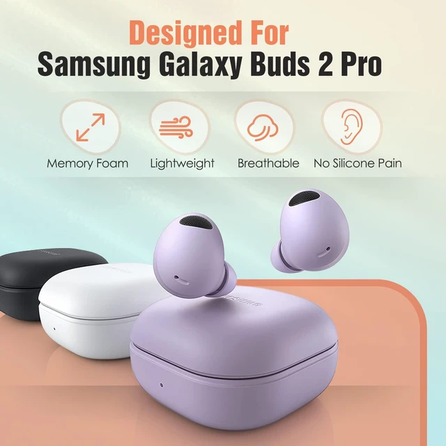 Alt view image 2 of 7 - Memory Foam Tips for Samsung Galaxy Buds 2 Pro, No Silicone Eartips Pain, Anti-Slip Replacement Ear Tips, Fit in the Charging Case, Reducing Noise Earbuds, 3 Pairs (Assorted Sizes S/M/L, Gray)