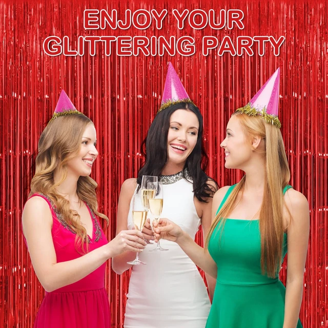 Alt view image 5 of 7 - 30 Pack Red Foil Fringe Curtain Backdrop, 3.3x8.2 Feet Metallic Tinsel Streamer Curtains Photo Booth Props for Wedding/Anniversary/Bridal Shower/Christmas/New Year/Valentine's Day Party Decorations