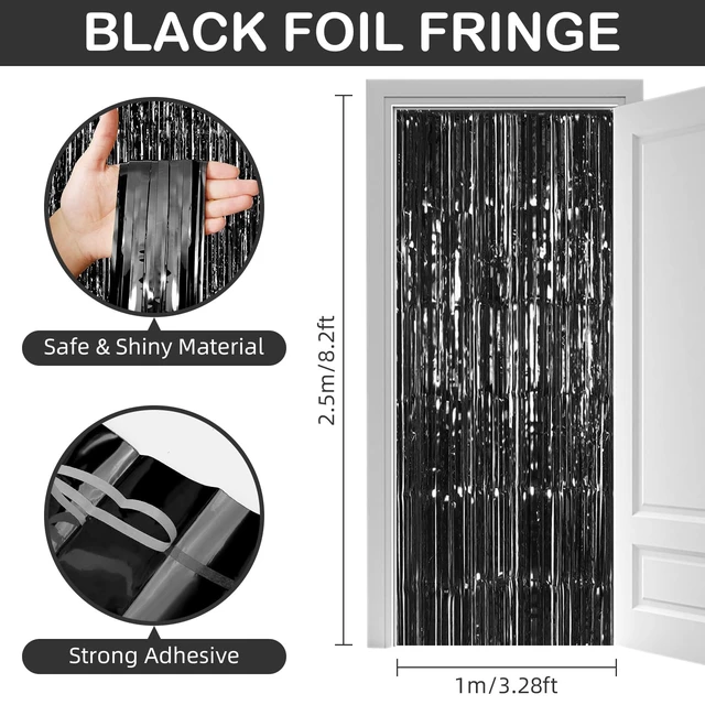 Alt view image 3 of 7 - 30 Pack Black Foil Fringe Curtain Backdrop, 3.3x8.2 Feet Metallic Tinsel Streamer Curtains Photo Booth Props for Birthday/Graduation/Bachelorette/Halloween/Christmas/New Year/Disco Party Decorations