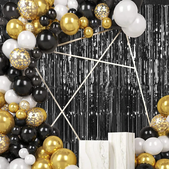 Alt view image 7 of 7 - 30 Pack Black Foil Fringe Curtain Backdrop, 3.3x8.2 Feet Metallic Tinsel Streamer Curtains Photo Booth Props for Birthday/Graduation/Bachelorette/Halloween/Christmas/New Year/Disco Party Decorations