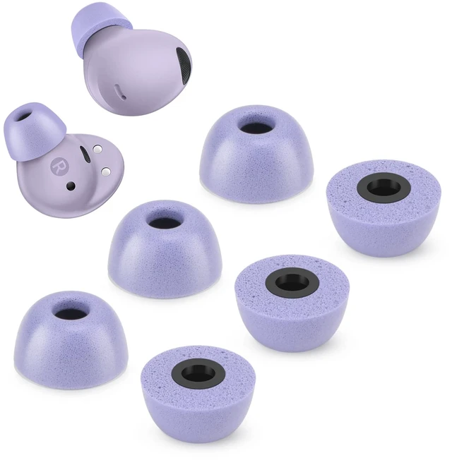 Main image of Memory Foam Tips for Samsung Galaxy Buds 2 Pro, No Silicone Eartips Pain, Anti-Slip Replacement Ear Tips, Fit in The Charging Case, Reducing Noise Earbuds, 3 Pairs (Large, Violet)