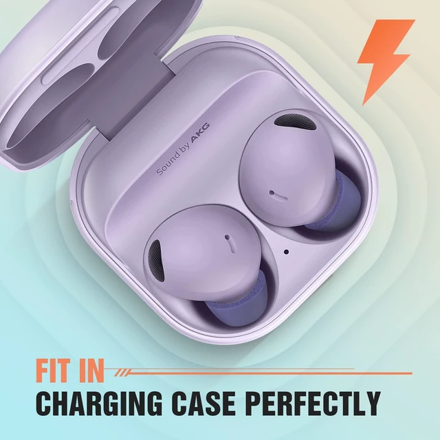 Alt view image 5 of 7 - Memory Foam Tips for Samsung Galaxy Buds 2 Pro, No Silicone Eartips Pain, Anti-Slip Replacement Ear Tips, Fit in The Charging Case, Reducing Noise Earbuds, 3 Pairs (Large, Violet)
