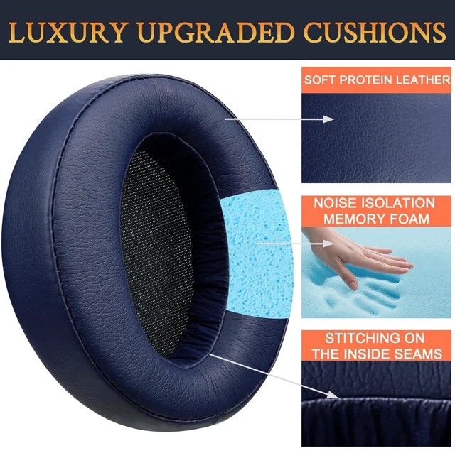 Alt view image 3 of 5 - Professional Earpads Cushions Replacement for Sony MDR-XB950 XB950BT XB950B1 XB950N1 XB950AP Over-Ear Headphones, Ear Pads with Softer Protein Leather, Noise Isolation Memory Foam - Blue