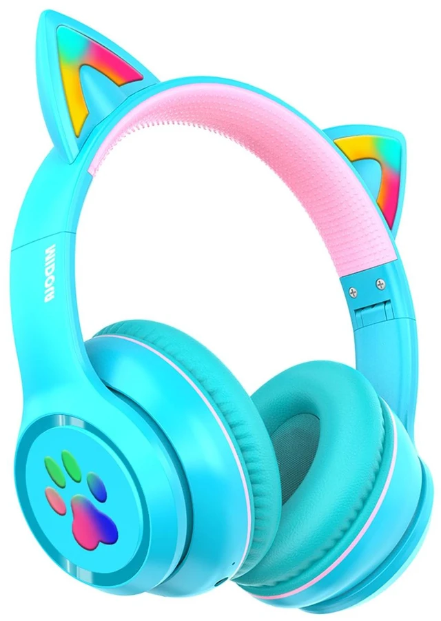 Main image of Bluetooth Headphones Wireless Cat Ear,60H/8H with LED Light for Kids/Adults Built-in Mic,Over-Ear,Adjustable Headband Foldable Lightweight for Toddler Home/Tablet/PC,Stereo Sound,Aux 3.5mm Cyan