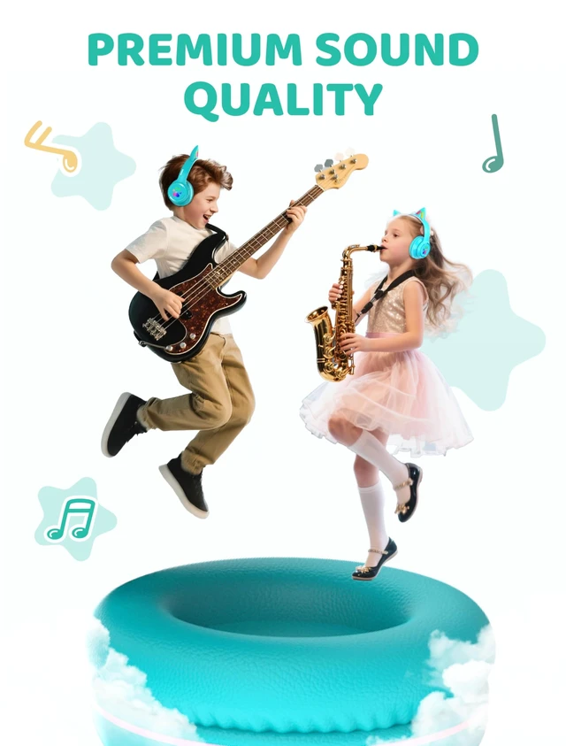 Alt view image 7 of 7 - Bluetooth Headphones Wireless Cat Ear,60H/8H with LED Light for Kids/Adults Built-in Mic,Over-Ear,Adjustable Headband Foldable Lightweight for Toddler Home/Tablet/PC,Stereo Sound,Aux 3.5mm Cyan
