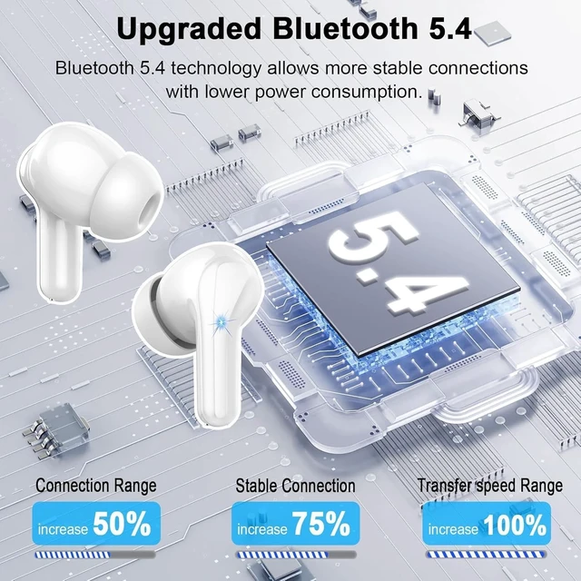 Alt view image 2 of 6 - Wireless Earbuds, Bluetooth 5.4 Headphones 2026, in-Ear Earphones with 4 ENC Mics, 45H Playtime LED Display Mini Charging Case Ear Buds, IP7 Waterproof Wireless Headphones for Android iOS