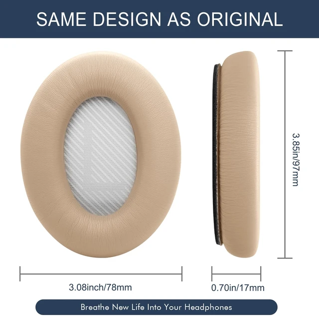 Alt view image 6 of 7 - Ear Pads for Bose SoundLink AE2 / SoundLink Around Ear ii - Beige Replacement Ear Pads Cushions with Premium Protein Leather, Noise Isolation Memory Foam