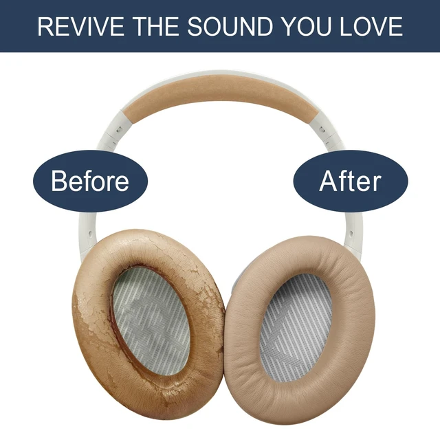 Alt view image 5 of 7 - Ear Pads for Bose SoundLink AE2 / SoundLink Around Ear ii - Beige Replacement Ear Pads Cushions with Premium Protein Leather, Noise Isolation Memory Foam