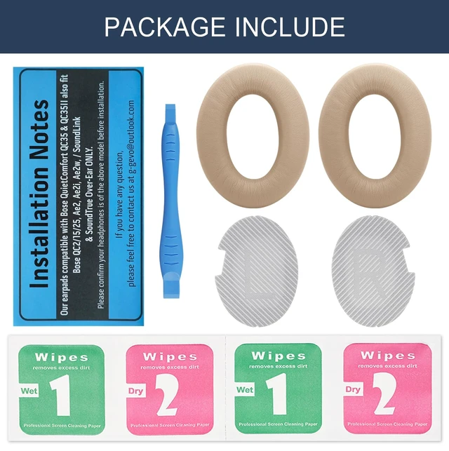 Alt view image 7 of 7 - Ear Pads for Bose SoundLink AE2 / SoundLink Around Ear ii - Beige Replacement Ear Pads Cushions with Premium Protein Leather, Noise Isolation Memory Foam