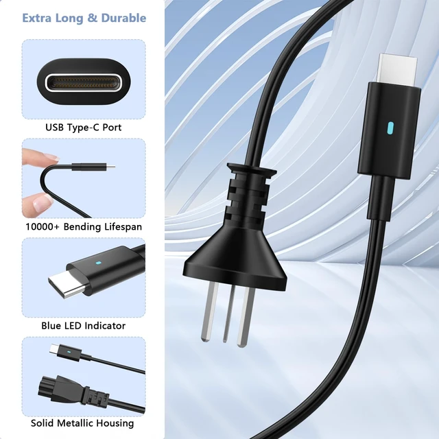 Alt view image 6 of 7 - 100W USB-C Charger Compatible with Dell Precision 3480 3490 3580 3581 3590 3591 5480 5490 5680 5690 Latitude 9440 9450 2-in-1 7000 5000 Series for Inspiron 13 14 16 17 Pro 14 16 Plus