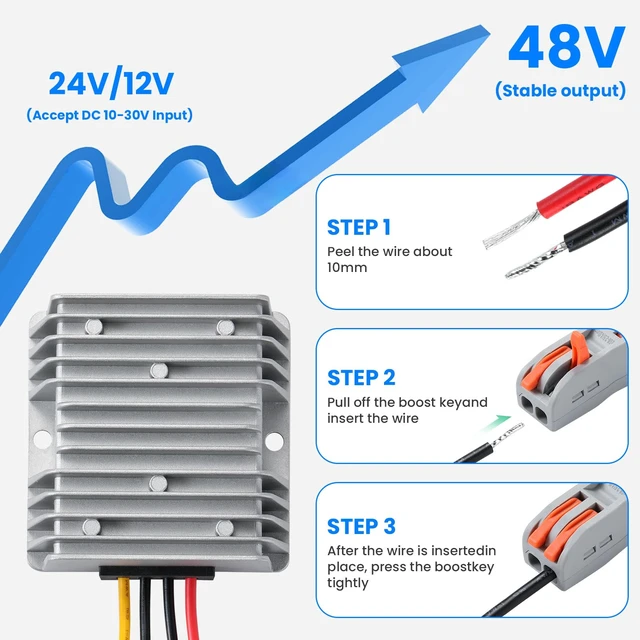 Alt view image 2 of 7 - DC 12V 24V to 48V Boost Converter 240W 12 Volt 24 Volt to 48Volt 5A DC Step Up Converter Voltage Regulator Transformer for Golf Carts 5A 240W Waterproof DC Power Supply with Fuse