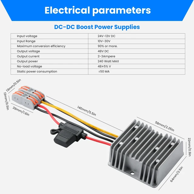 Alt view image 7 of 7 - DC 12V 24V to 48V Boost Converter 240W 12 Volt 24 Volt to 48Volt 5A DC Step Up Converter Voltage Regulator Transformer for Golf Carts 5A 240W Waterproof DC Power Supply with Fuse