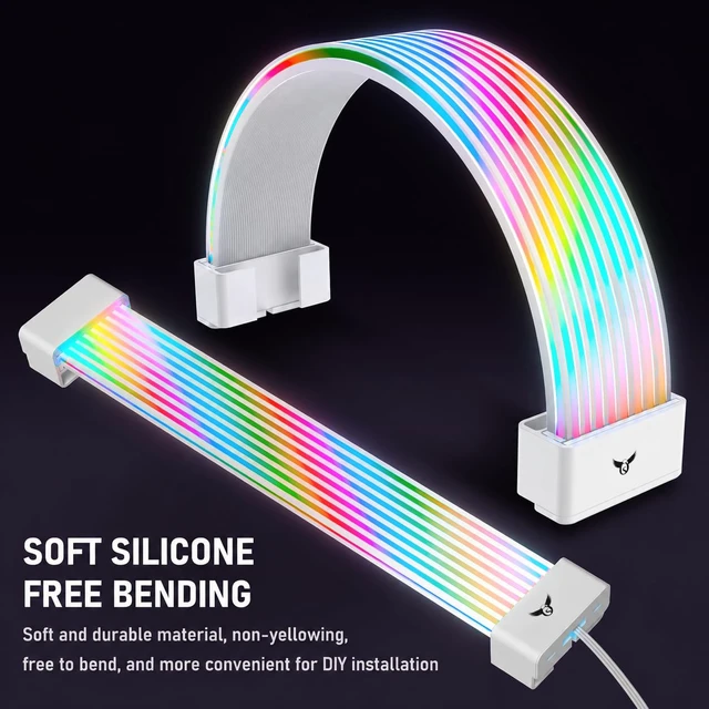 Alt view image 2 of 7 - Osprey ARGB PSU Cable Cover, 24-Pin ATX, 108 LED ARGB, 5V 3-Pin, White Flexible cover,organize and cover visible power wiring,striking RGB lighting feature inside your PC case,three clip types