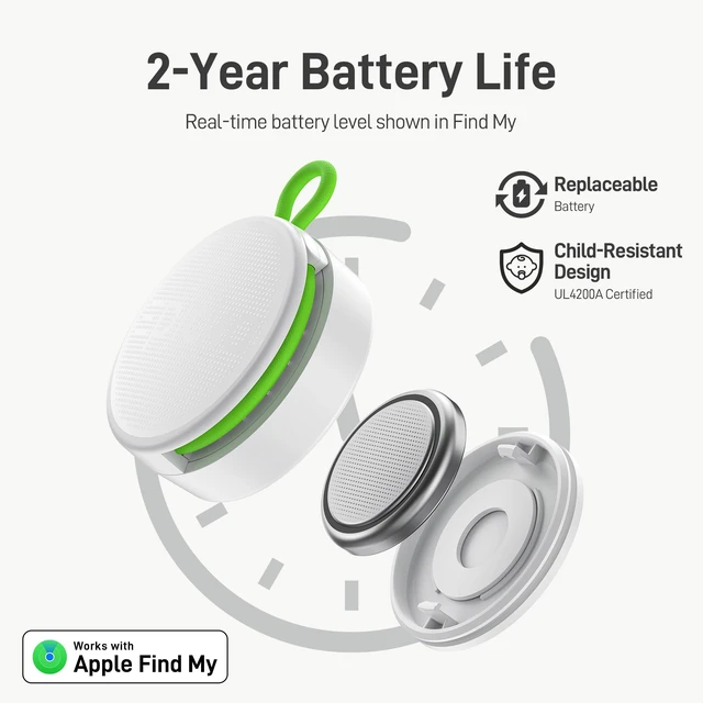 Alt view image 2 of 7 - Tracker Tags with Adjustable Strap, 2-Year Battery, 2 Pack, White Works with Apple Find My (iOS Only), IP67 Waterproof, NFC-Enabled Item Finder for Keys, Luggage, Bikes, and Pets