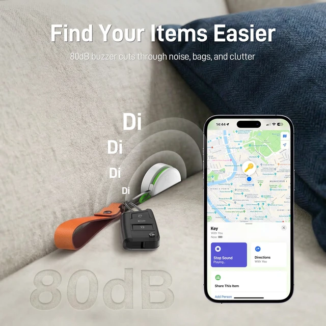 Alt view image 7 of 7 - Tracker Tags with Adjustable Strap, 2-Year Battery, 2 Pack, White Works with Apple Find My (iOS Only), IP67 Waterproof, NFC-Enabled Item Finder for Keys, Luggage, Bikes, and Pets