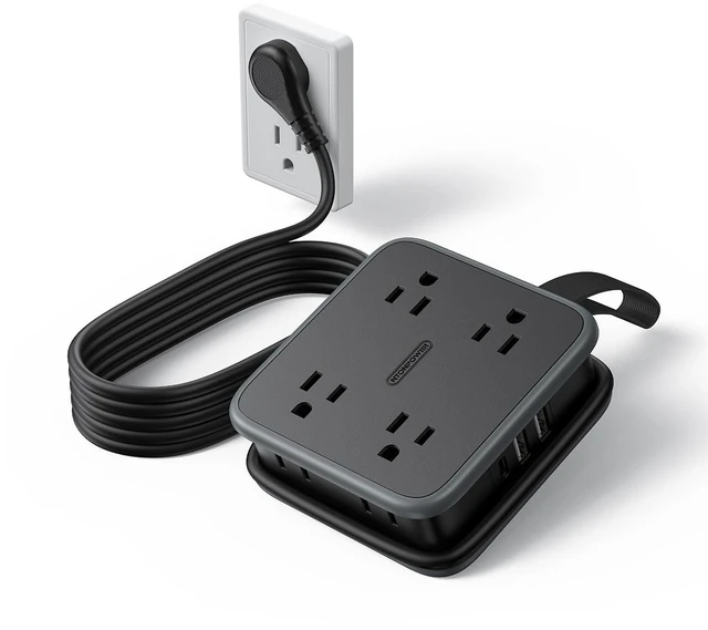 Main image of Extension Cord Flat Wall Plug, Flat Outlet Extender 8 AC & 3 USB Ports (1 USB C), 5 FT Wrapable Extension Cord Easy to Store, Compact Power Strip, College Dorm Room Essentials